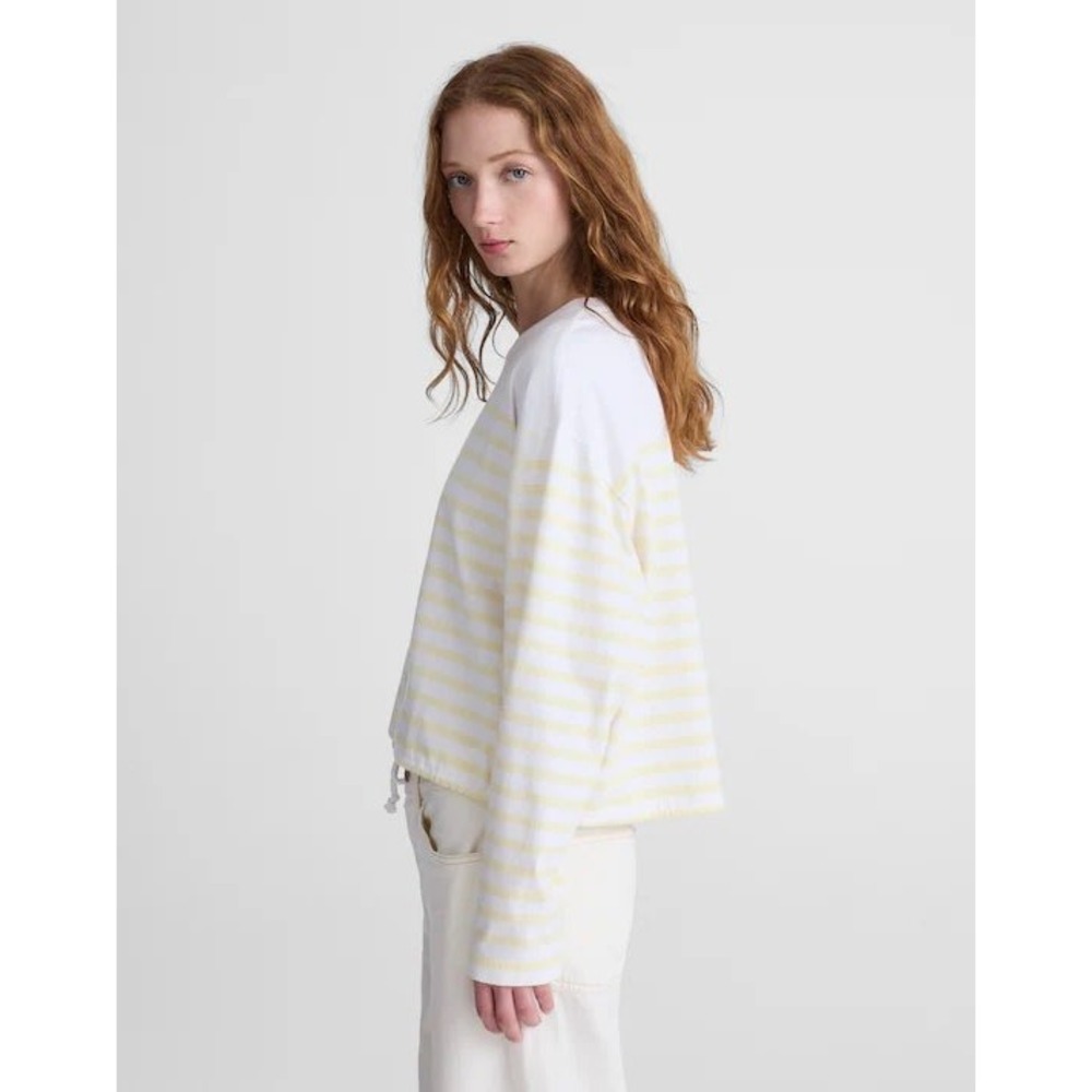 Madewell The Tie-Waist Tee Allday Jersey NZ385 Yellow Stripe Long Sleeve XL - Picture 3 of 11